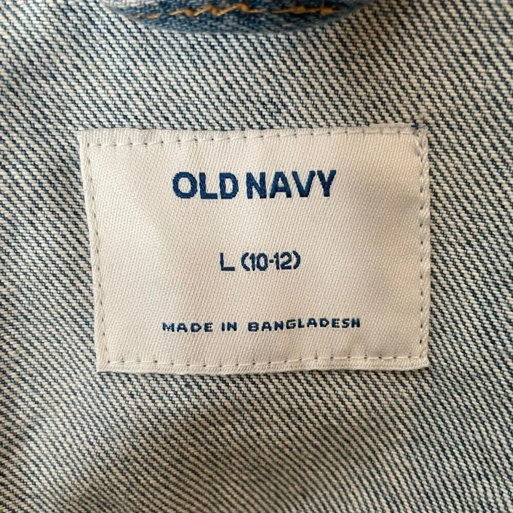 Old Navy Girls Denim Jacket 10-12 Light Wash 100% Cotton Preppy Classic